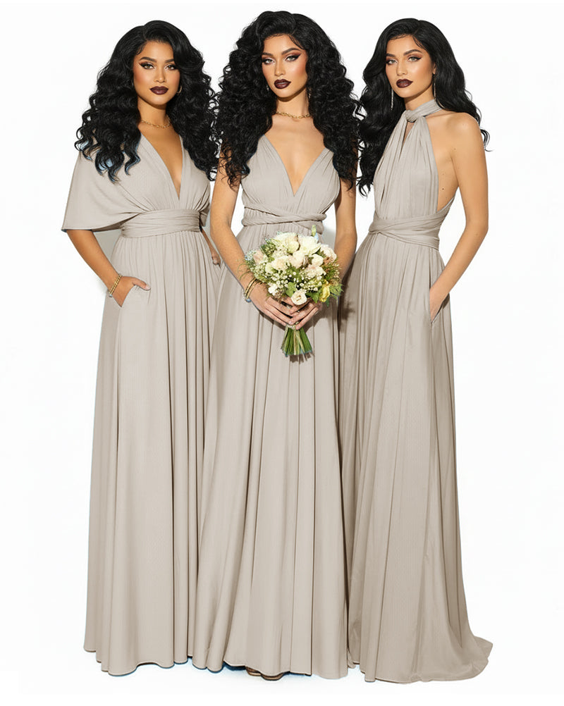Convertible Multiway Infinity Wrap Dress with Pockets Regular Plus size Wedding Bridal Party Bridemaids Gown taupe 