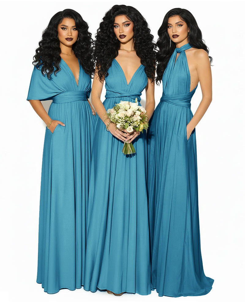 Convertible Multiway Infinity Wrap Dress with Pockets Regular Plus size Wedding Bridal Party Bridemaids Gown teal blue 