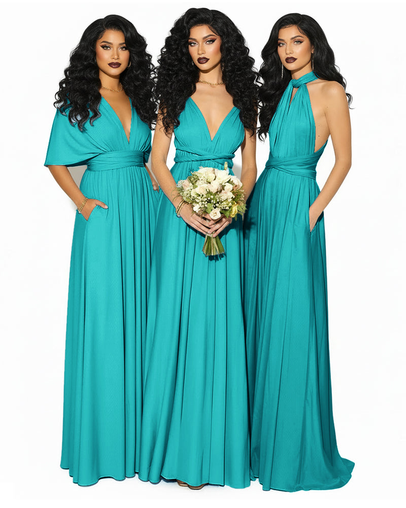 Convertible Multiway Infinity Wrap Dress with Pockets Regular Plus size Wedding Bridal Party Bridemaids Gown teal green 