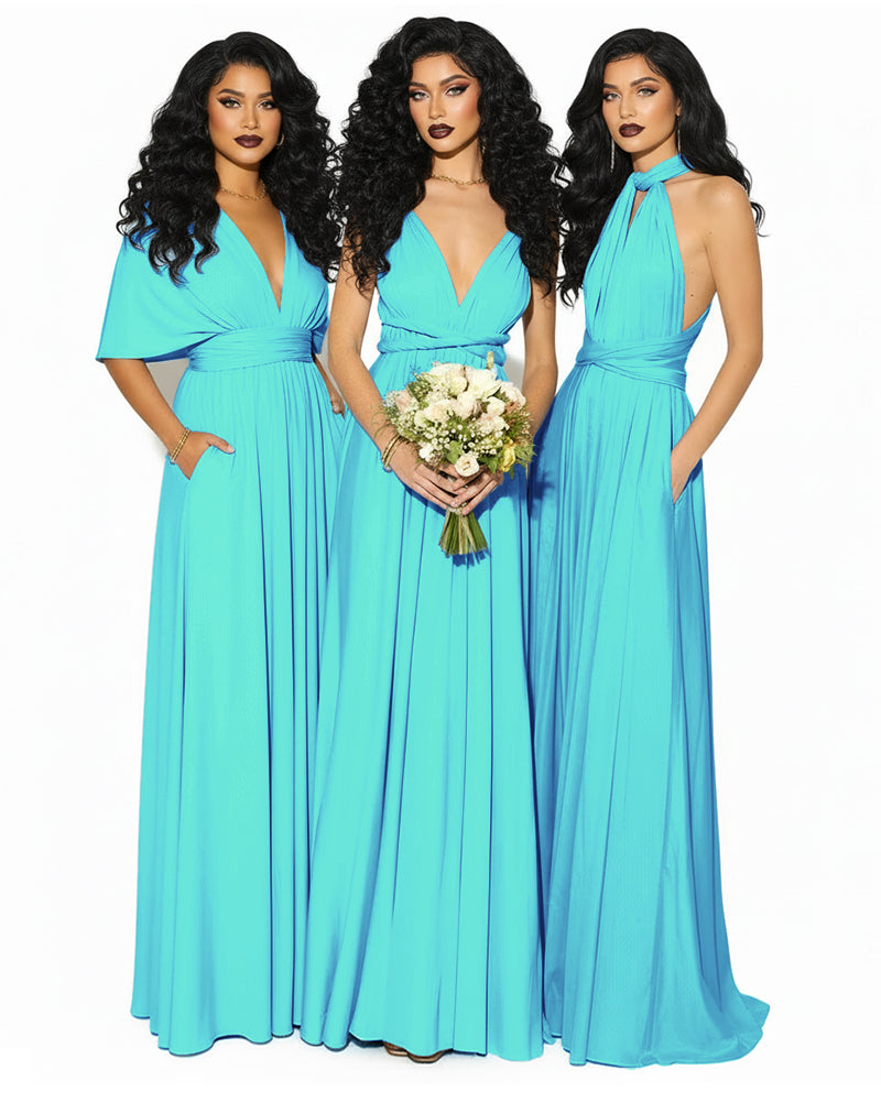 Convertible Multiway Infinity Wrap Dress with Pockets Regular Plus size Wedding Bridal Party Bridemaids Gown turquoise blue 