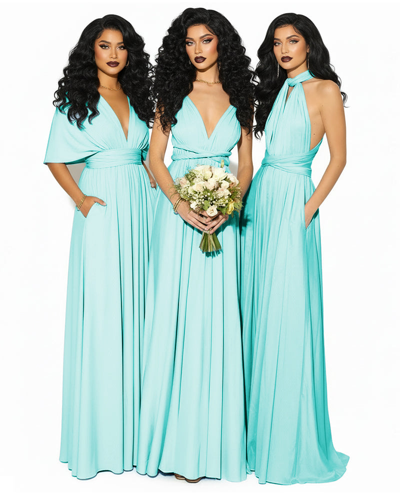 Convertible Multiway Infinity Wrap Dress with Pockets Regular Plus size Wedding Bridal Party Bridemaids Gown turquoise 
