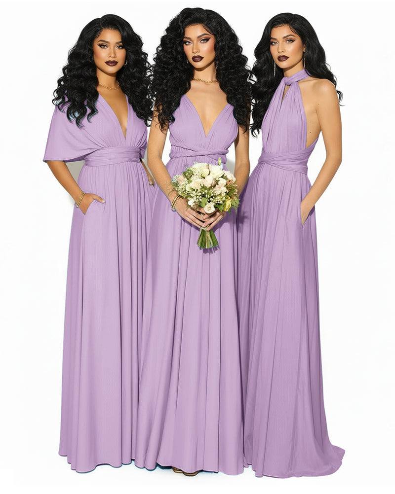 Convertible Multiway Infinity Wrap Dress with Pockets Regular Plus size Wedding Bridal Party Bridemaids Gown wisteria mauve 
