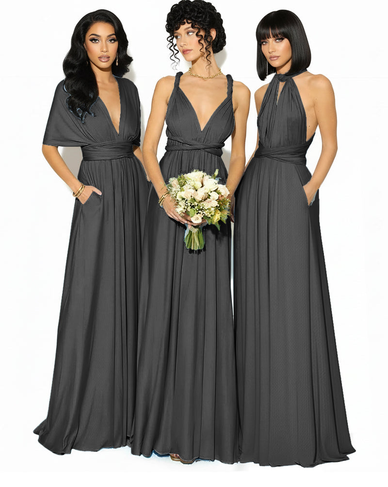 Convertible Bridesmaid Convertible Infinity Dress With Pockets Regular Plus size Wedding Bridal Party Bridemaids Gownblack 