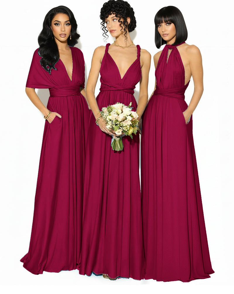 Convertible Bridesmaid Convertible Infinity Dress With Pockets Regular Plus size Wedding Bridal Party Bridemaids Gownburgundy 