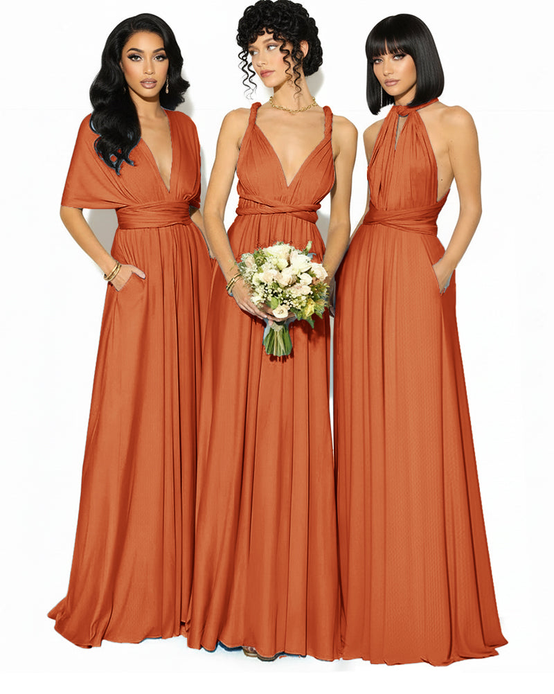 Convertible Bridesmaid Convertible Infinity Dress With Pockets Regular Plus size Wedding Bridal Party Bridemaids Gownburnt orange 