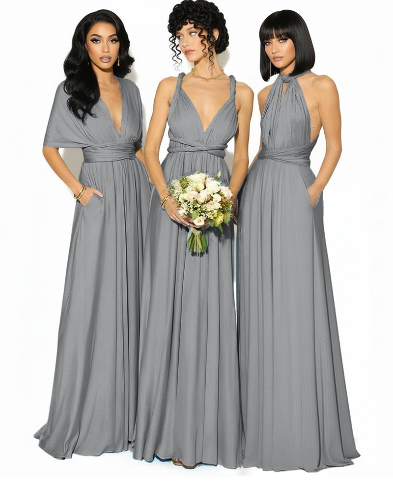Convertible Bridesmaid Convertible Infinity Dress With Pockets Regular Plus size Wedding Bridal Party Bridemaids Gowncharcoal grey 