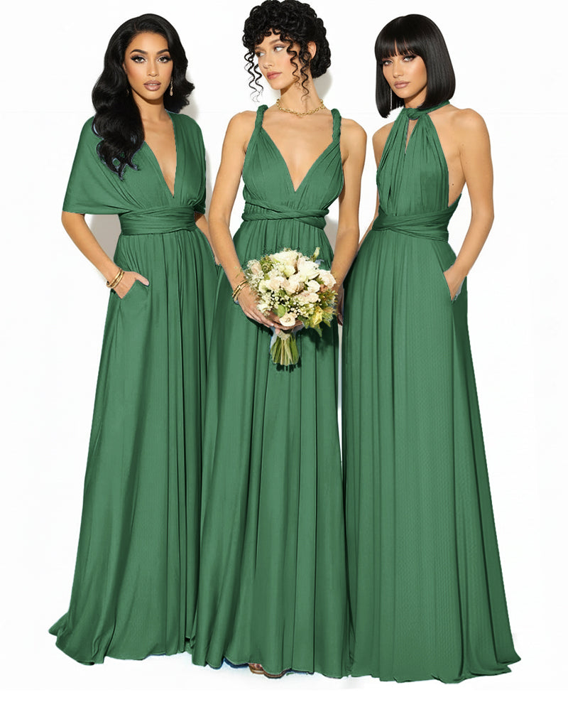 Convertible Bridesmaid Convertible Infinity Dress With Pockets Regular Plus size Wedding Bridal Party Bridemaids Gowndark green 