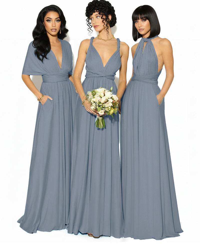 Convertible Bridesmaid Convertible Infinity Dress With Pockets Regular Plus size Wedding Bridal Party Bridemaids Gowndusty blue 