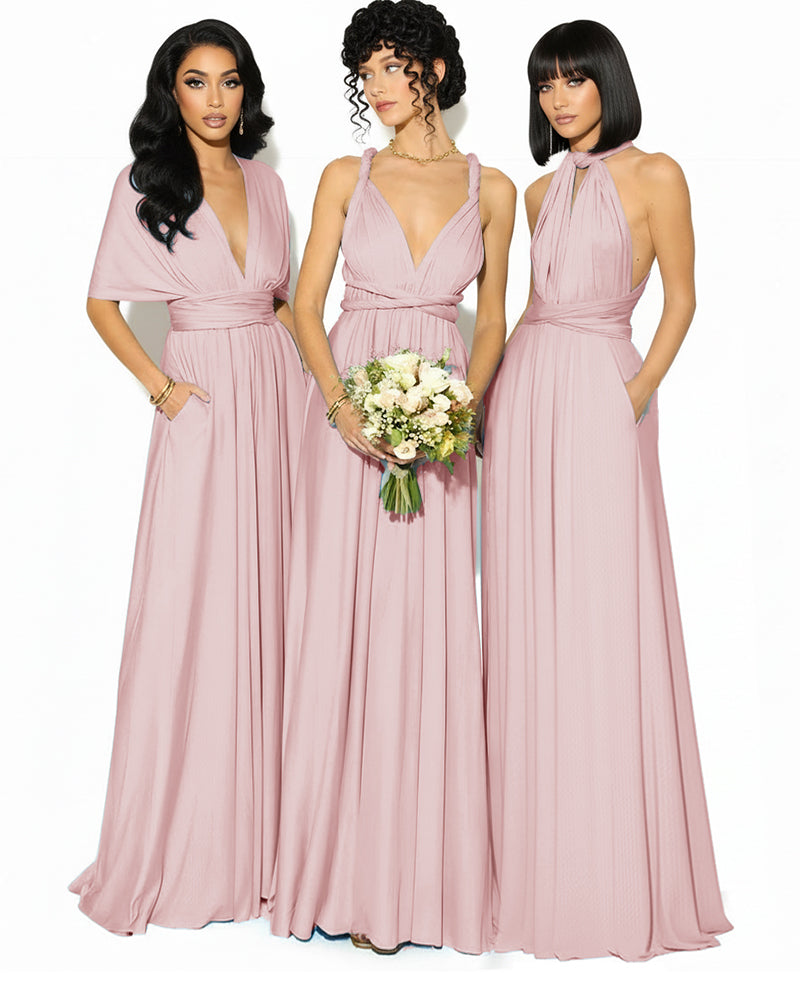 Convertible Bridesmaid Convertible Infinity Dress With Pockets Regular Plus size Wedding Bridal Party Bridemaids Gowndusty rose 