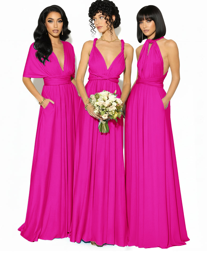 Convertible Bridesmaid Convertible Infinity Dress With Pockets Regular Plus size Wedding Bridal Party Bridemaids Gownfuchsia 