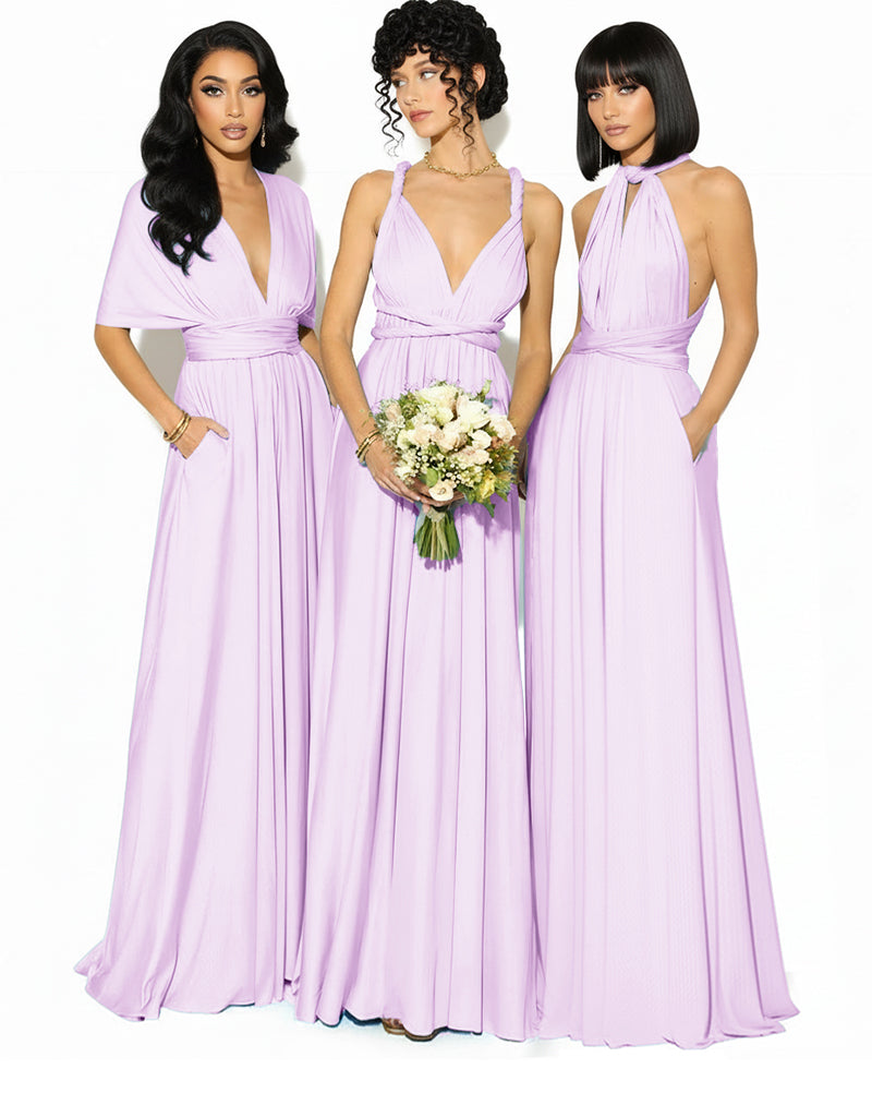 Convertible Bridesmaid Convertible Infinity Dress With Pockets Regular Plus size Wedding Bridal Party Bridemaids Gownlilac 