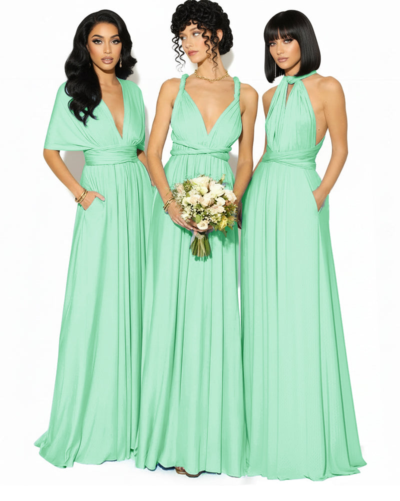 Convertible Bridesmaid Convertible Infinity Dress With Pockets Regular Plus size Wedding Bridal Party Bridemaids Gownmint green 
