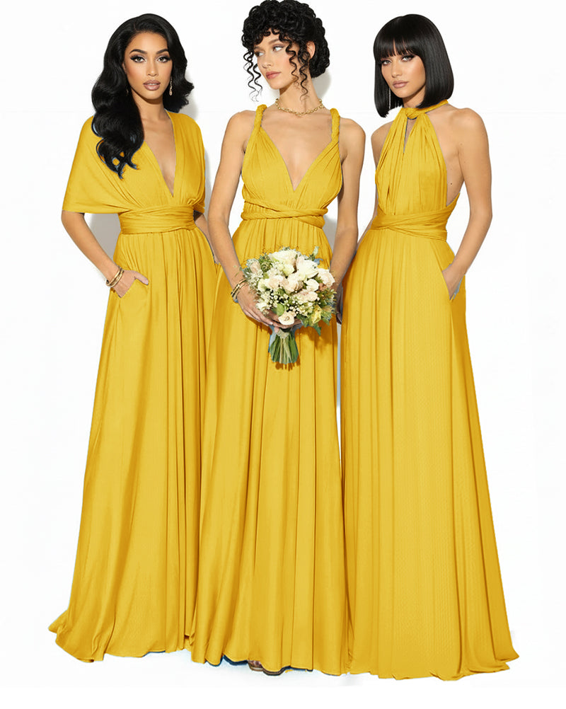 Convertible Bridesmaid Convertible Infinity Dress With Pockets Regular Plus size Wedding Bridal Party Bridemaids Gownmustard yellow 