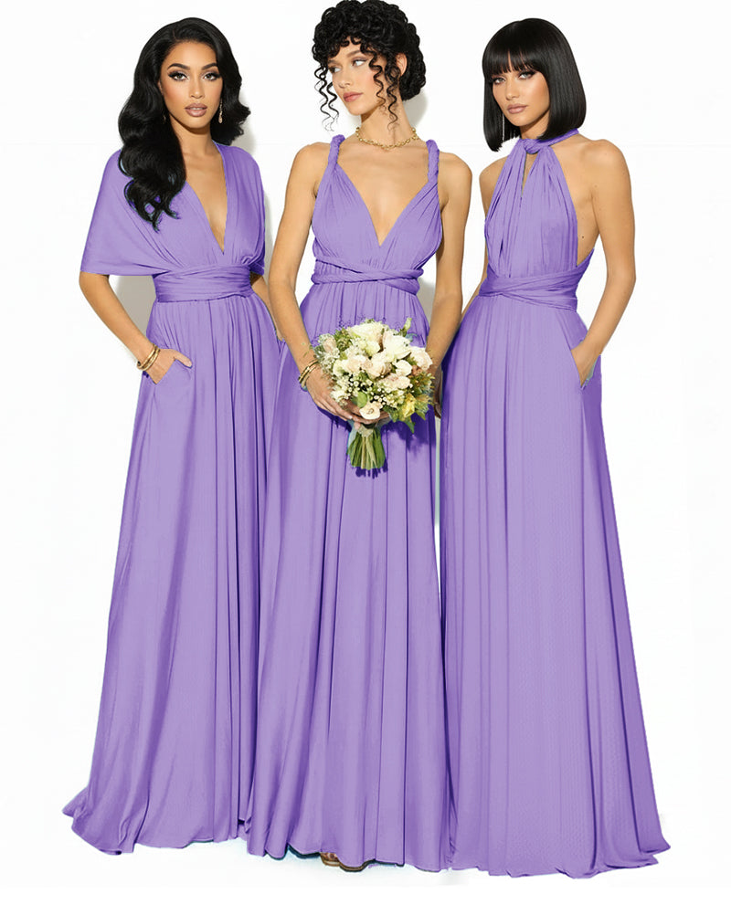Multiway Convertible Maxi Infinity Dress With Pockets Regular Plus size Wedding Bridal Party Bridemaids Gown