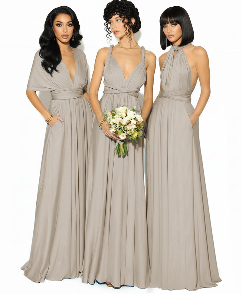 Convertible Bridesmaid Convertible Infinity Dress With Pockets Regular Plus size Wedding Bridal Party Bridemaids Gowntaupe 