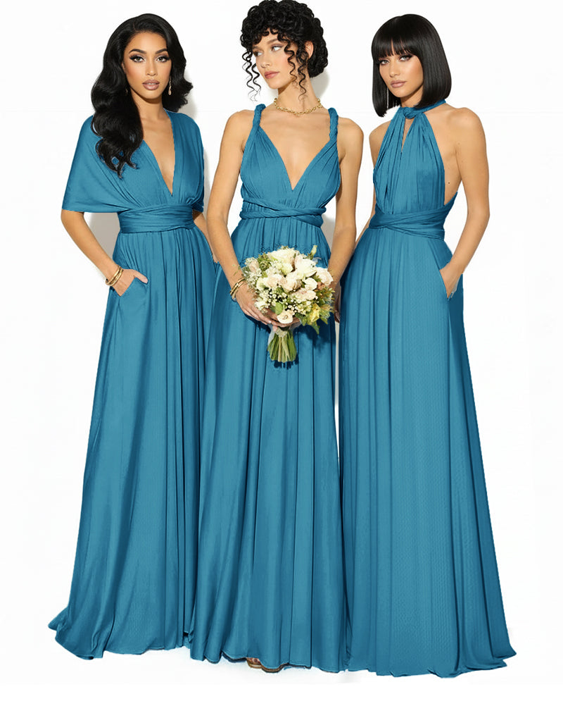 Convertible Bridesmaid Convertible Infinity Dress With Pockets Regular Plus size Wedding Bridal Party Bridemaids Gownteal blue 