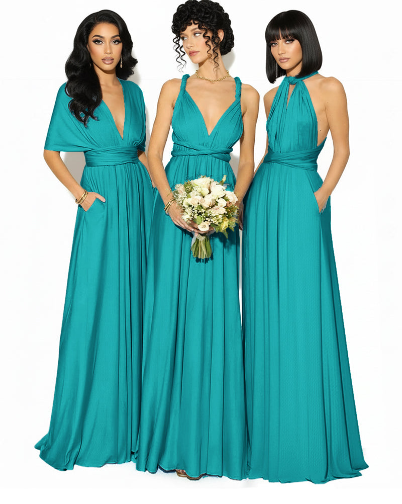 Convertible Bridesmaid Convertible Infinity Dress With Pockets Regular Plus size Wedding Bridal Party Bridemaids Gownteal green 