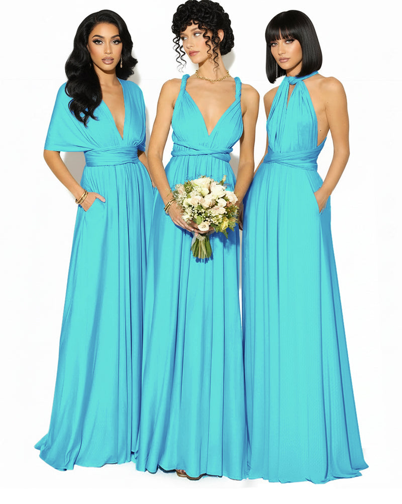 Convertible Bridesmaid Convertible Infinity Dress With Pockets Regular Plus size Wedding Bridal Party Bridemaids Gownturquoise blue 
