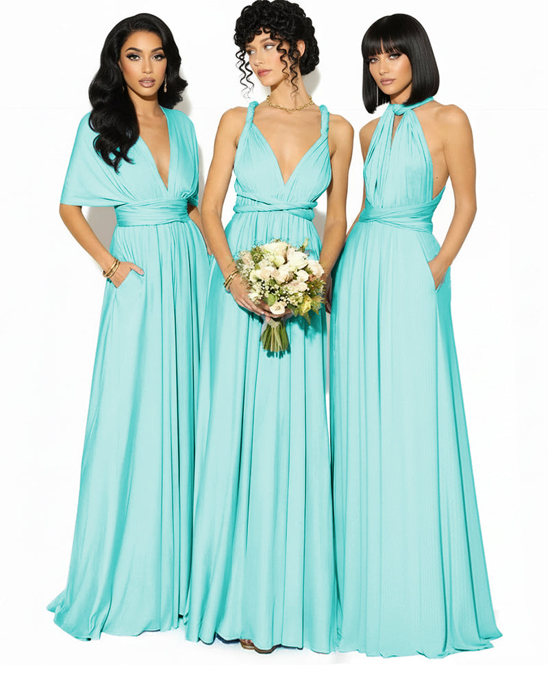 Convertible Bridesmaid Convertible Infinity Dress With Pockets Regular Plus size Wedding Bridal Party Bridemaids Gownturquoise 