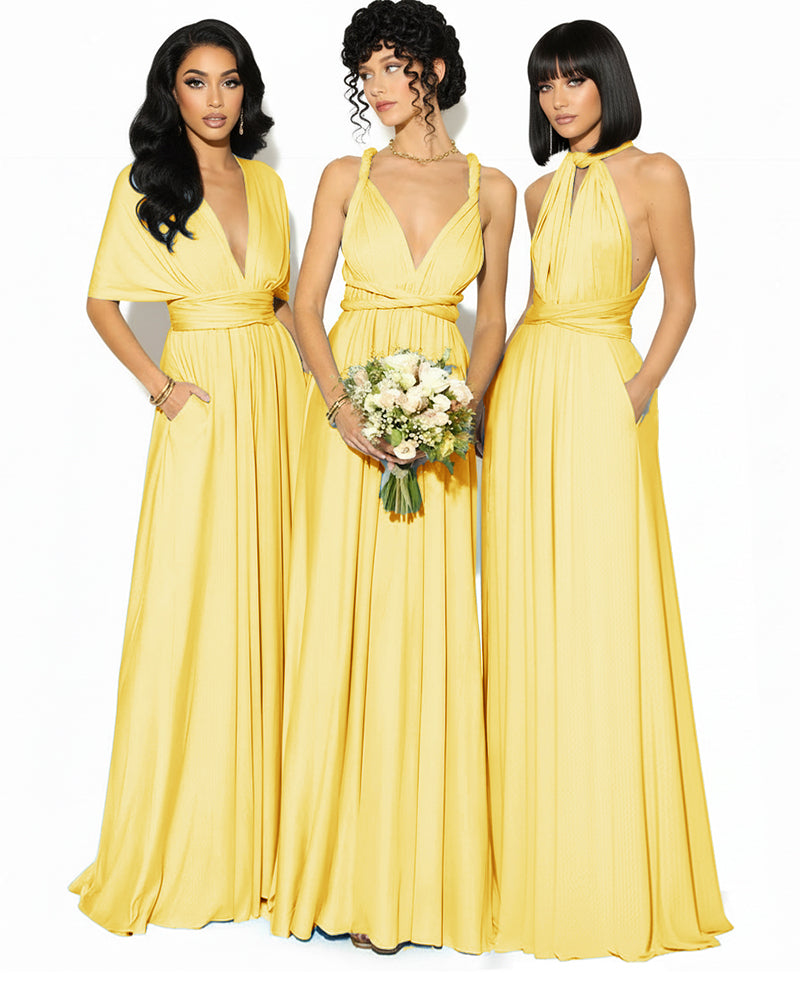 Convertible Bridesmaid Convertible Infinity Dress With Pockets Regular Plus size Wedding Bridal Party Bridemaids Gownyellow 