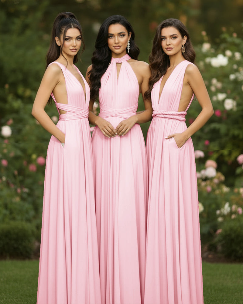 Multiway Convertible Wrap Dress With Pockets Regular Plus size Wedding Bridal Party Bridemaids Gownblushing pink 