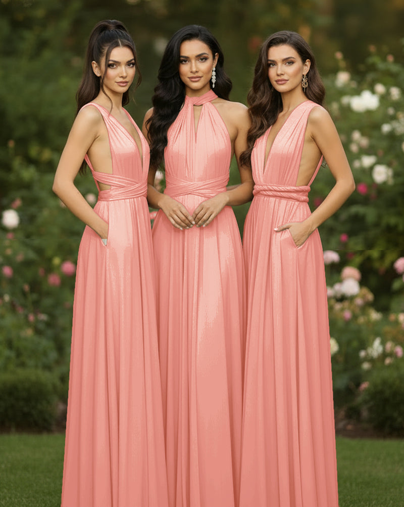 Multiway Convertible Wrap Dress With Pockets Regular Plus size Wedding Bridal Party Bridemaids Gowncoral 