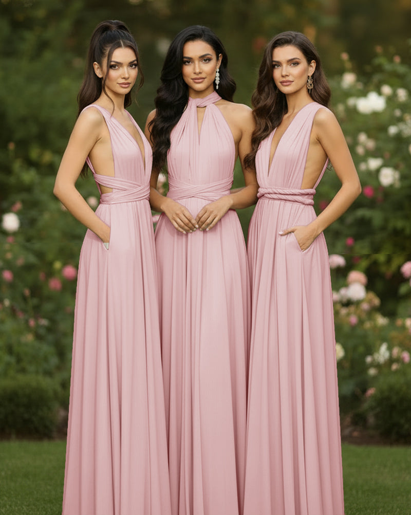 Multiway Convertible Wrap Dress With Pockets Regular Plus size Wedding Bridal Party Bridemaids Gowndusty rose 
