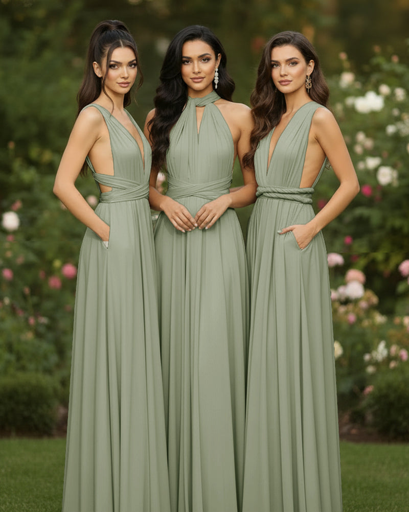 Multiway Convertible Wrap Dress With Pockets Regular Plus size Wedding Bridal Party Bridemaids Gowndusty sage 