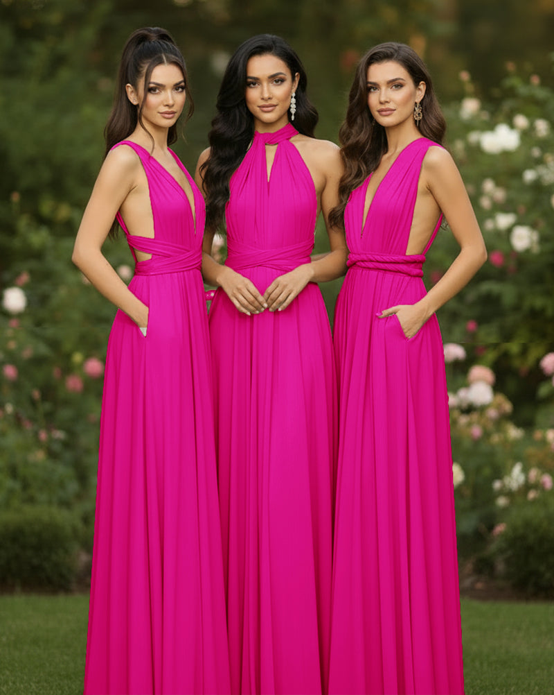 Multiway Convertible Wrap Dress With Pockets Regular Plus size Wedding Bridal Party Bridemaids Gownfuchsia 