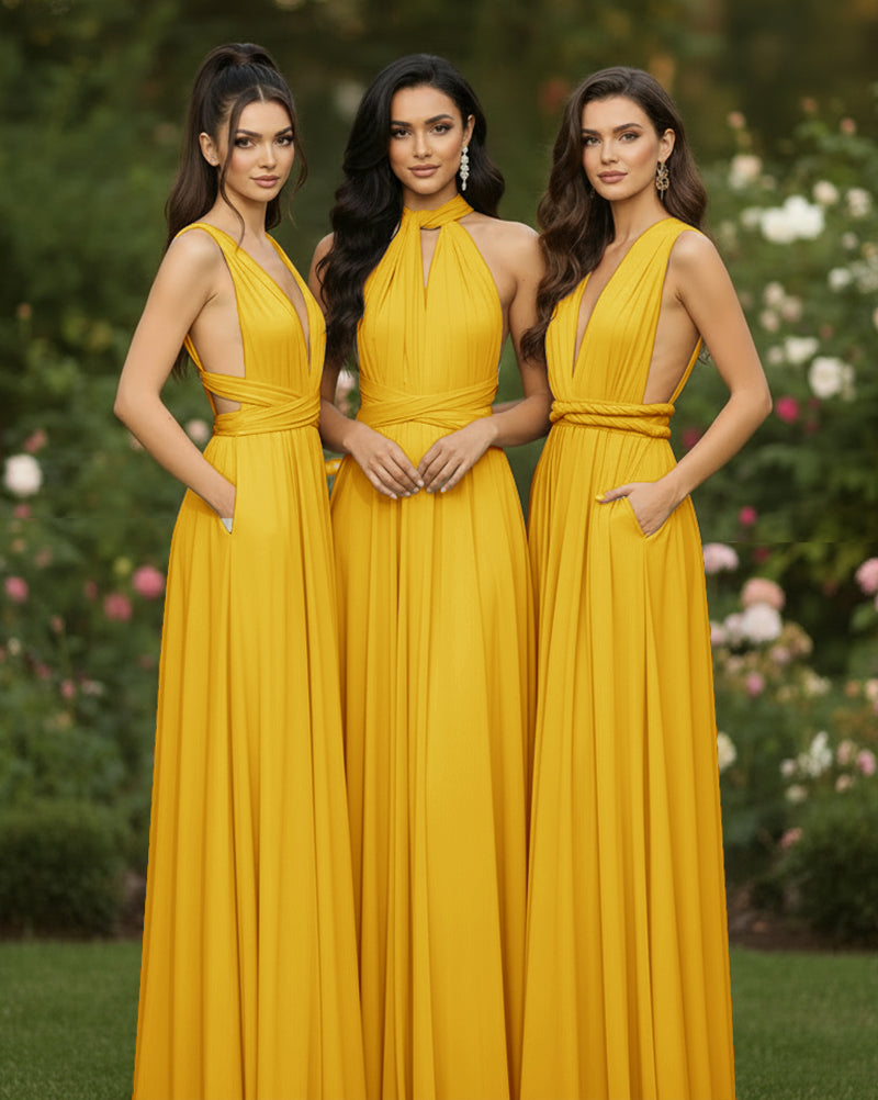 Multiway Convertible Wrap Dress With Pockets Regular Plus size Wedding Bridal Party Bridemaids Gownmustard yellow 
