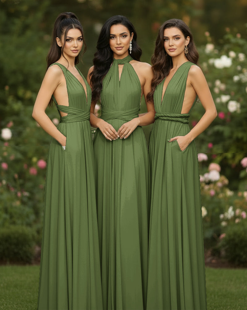 Multiway Convertible Wrap Dress With Pockets Regular Plus size Wedding Bridal Party Bridemaids Gownolive 