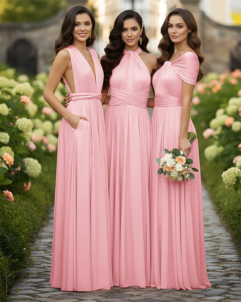 Wrap Convertible Multiway Infinity Dress With Pockets for Bridesmaids Wedding Guestsblushing pink 