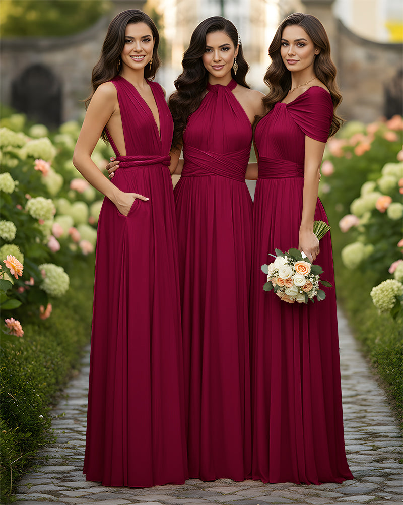 Wrap Convertible Multiway Infinity Dress With Pockets for Bridesmaids Wedding Guestsburgundy 