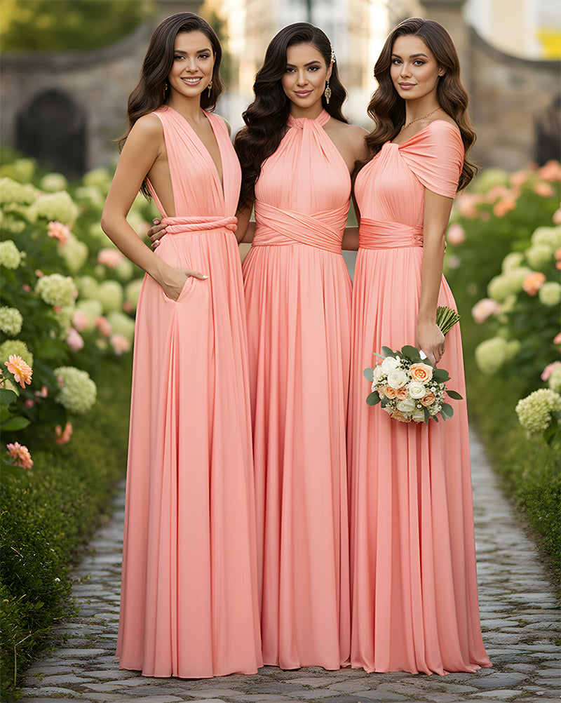 Wrap Convertible Multiway Infinity Dress With Pockets for Bridesmaids Wedding Guests Dusty Rose / One Size Plus