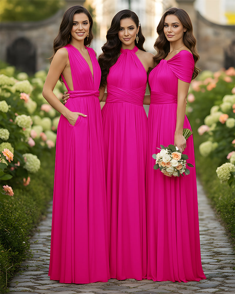 Wrap Convertible Multiway Infinity Dress With Pockets for Bridesmaids Wedding Guestsfuchsia 