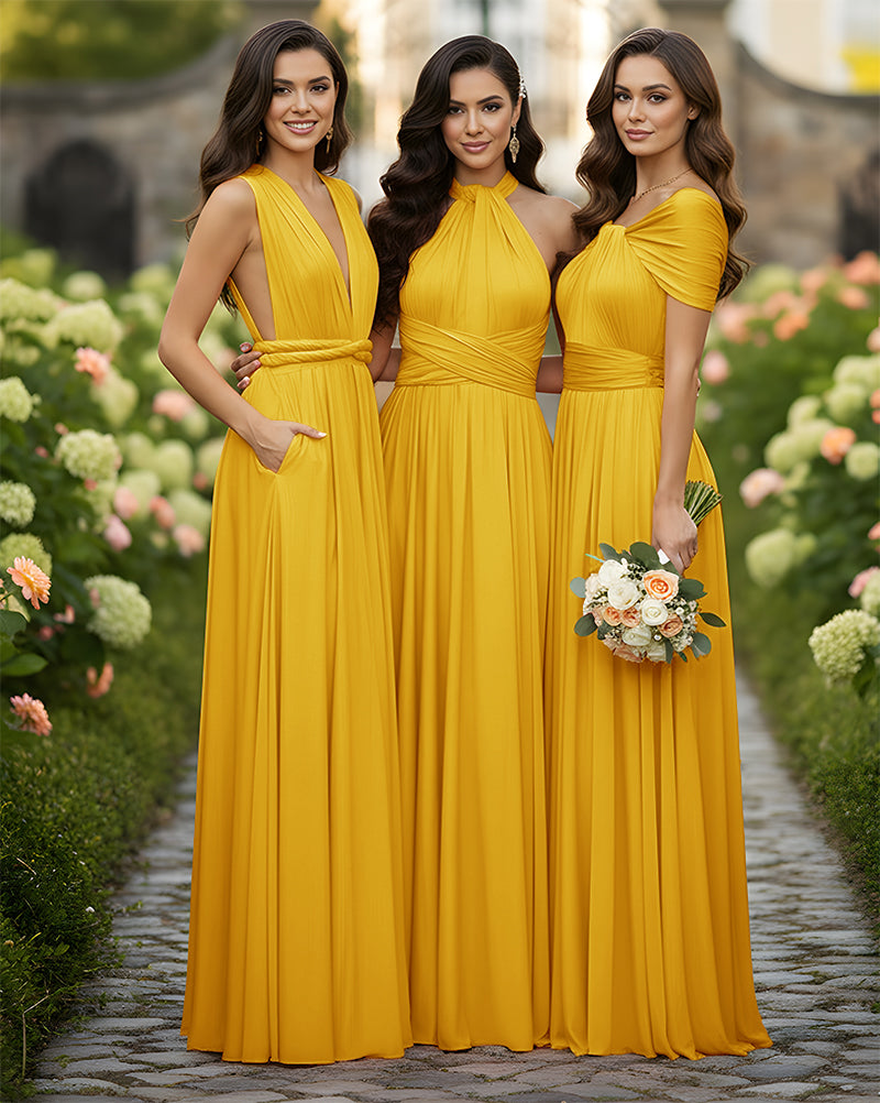 Wrap Convertible Multiway Infinity Dress With Pockets for Bridesmaids Wedding Guestsmustard yellow 