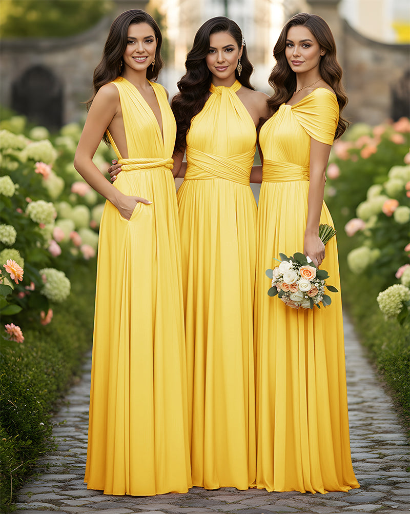Wrap Convertible Multiway Infinity Dress With Pockets for Bridesmaids Wedding Guestsyellow 