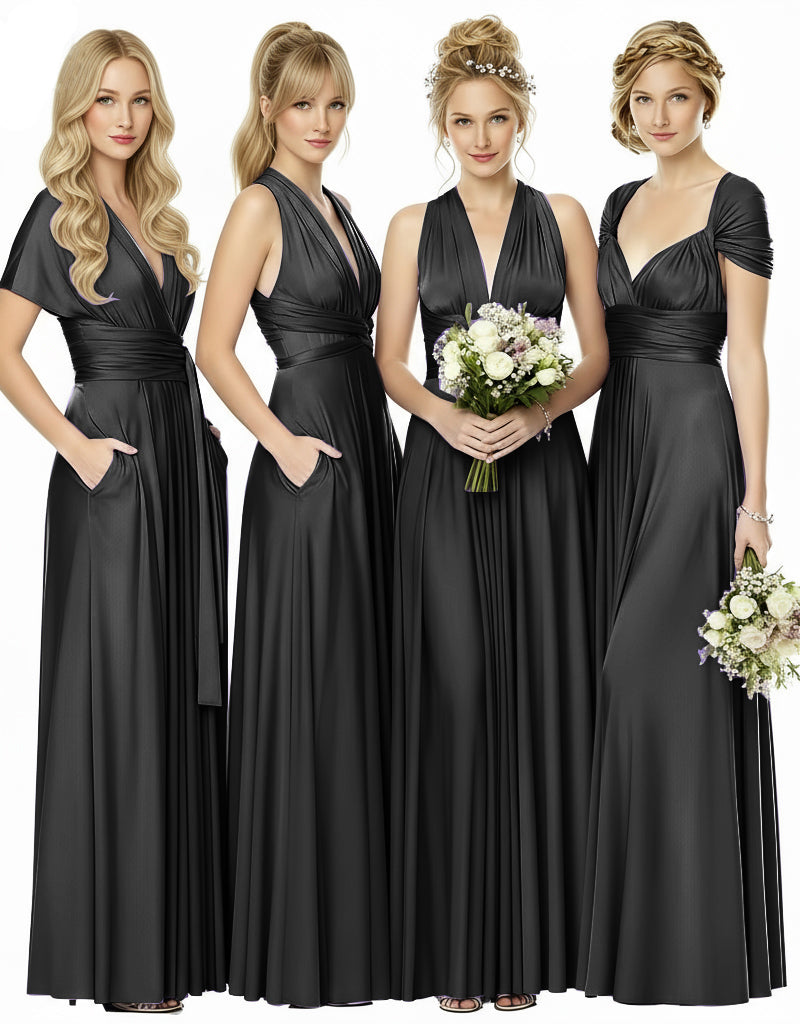 Bridesmaid Infinity Maxi Convertible Multiway Dress With Pockets Regular Plus size Wedding Bridal Party Bridemaids Gown black 