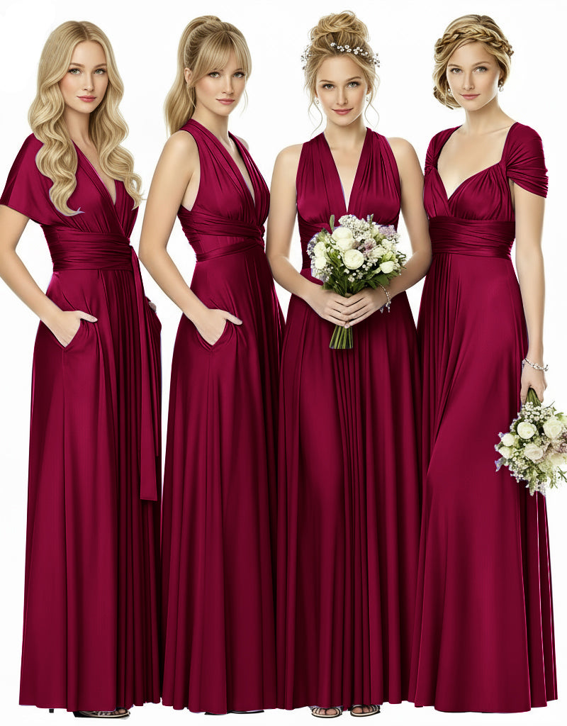 Bridesmaid Infinity Maxi Convertible Multiway Dress With Pockets Regular Plus size Wedding Bridal Party Bridemaids Gown burgundy 