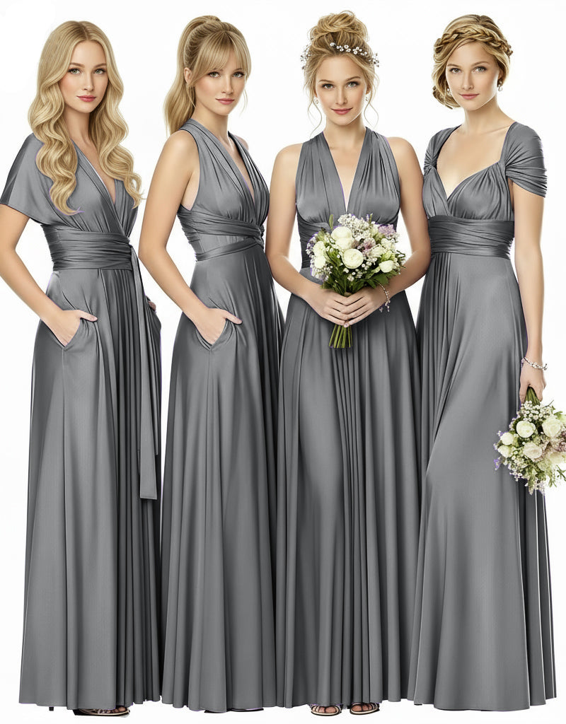 Bridesmaid Infinity Maxi Convertible Multiway Dress With Pockets Regular Plus size Wedding Bridal Party Bridemaids Gown charcoal grey 