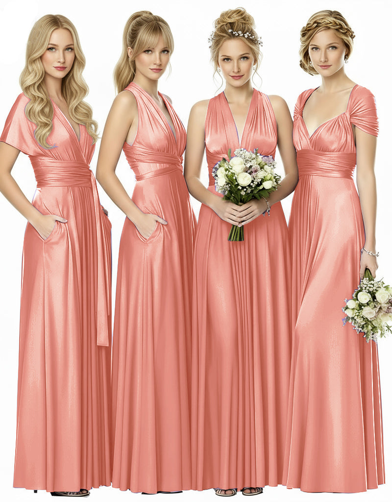 Bridesmaid Infinity Maxi Convertible Multiway Dress With Pockets Regular Plus size Wedding Bridal Party Bridemaids Gown coral 