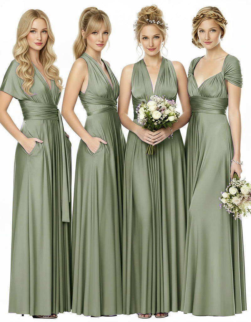 Bridesmaid Infinity Maxi Convertible Multiway Dress With Pockets Regular Plus size Wedding Bridal Party Bridemaids Gown dusty sage 