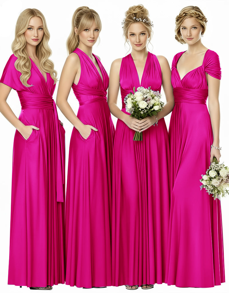 Bridesmaid Infinity Maxi Convertible Multiway Dress With Pockets Regular Plus size Wedding Bridal Party Bridemaids Gown fuchsia 