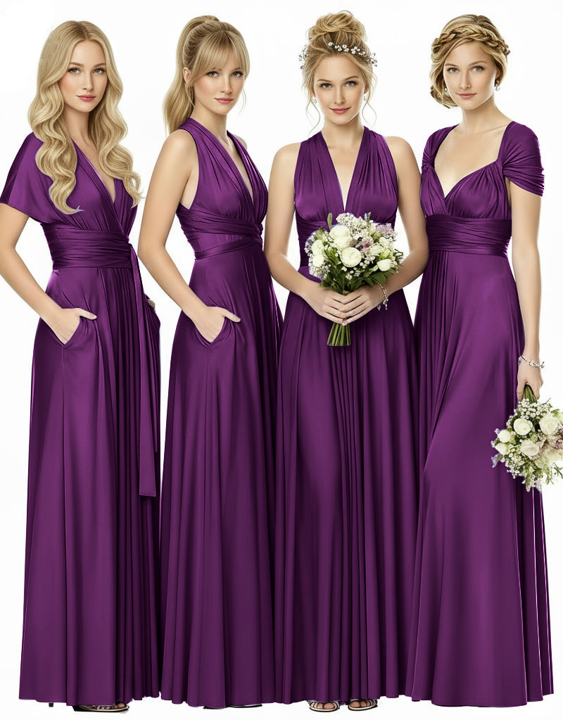Bridesmaid Infinity Maxi Convertible Multiway Dress With Pockets Regular Plus size Wedding Bridal Party Bridemaids Gown grape 