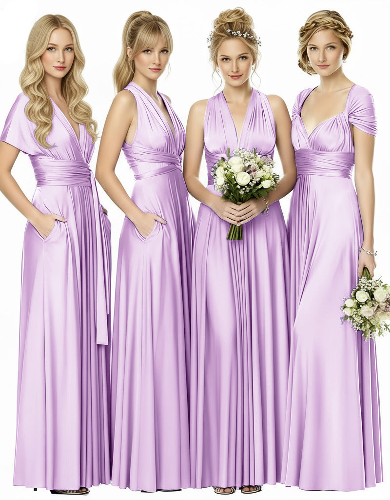 Bridesmaid Infinity Maxi Convertible Multiway Dress With Pockets Regular Plus size Wedding Bridal Party Bridemaids Gown lilac 