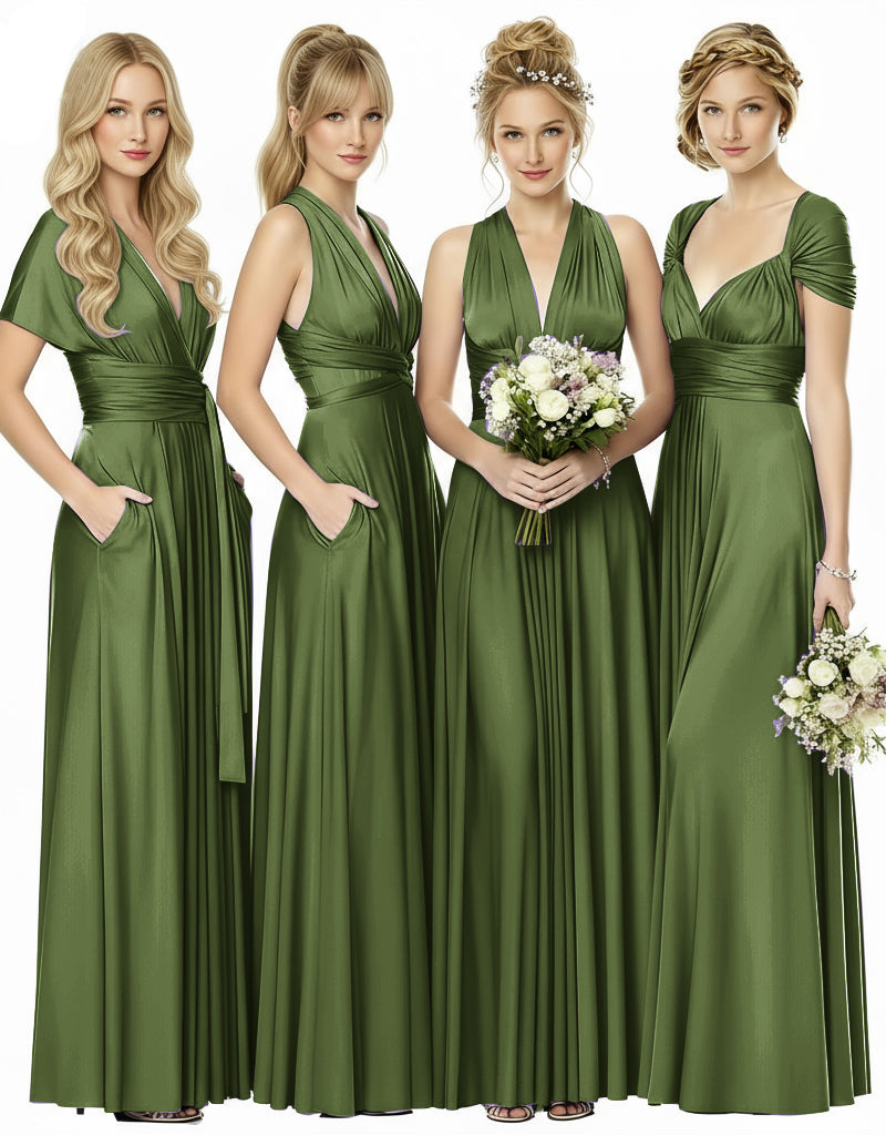 Bridesmaid Infinity Maxi Convertible Multiway Dress With Pockets Regular Plus size Wedding Bridal Party Bridemaids Gown olive 