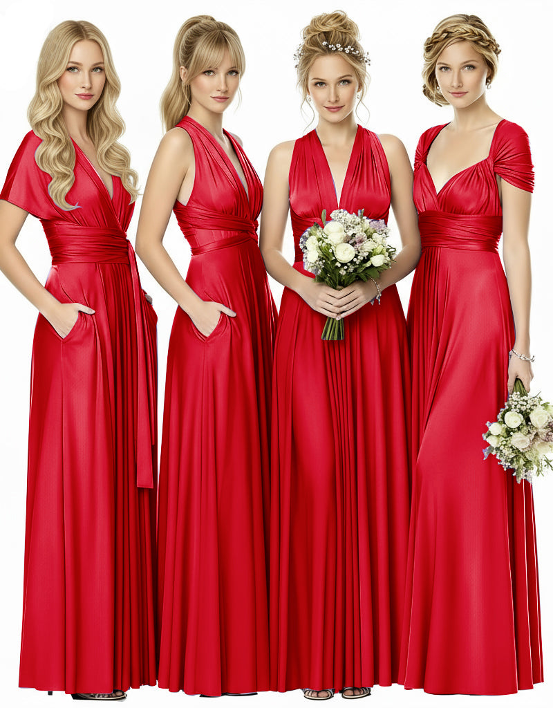 Bridesmaid Infinity Maxi Convertible Multiway Dress With Pockets Regular Plus size Wedding Bridal Party Bridemaids Gown red 