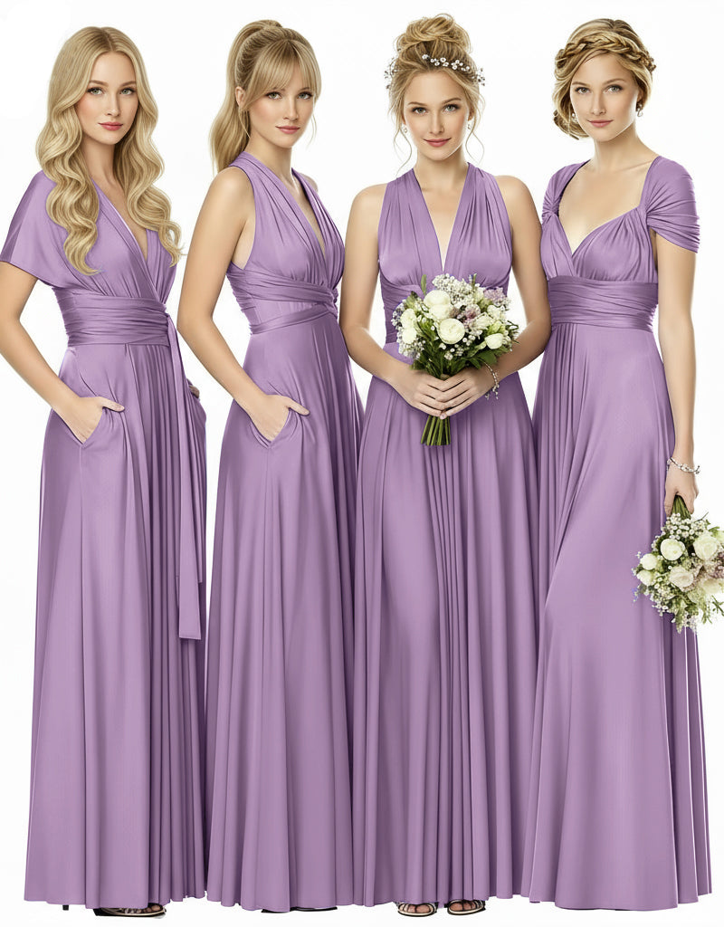 Bridesmaid Infinity Maxi Convertible Multiway Dress With Pockets Regular Plus size Wedding Bridal Party Bridemaids Gown wisteria mauve 