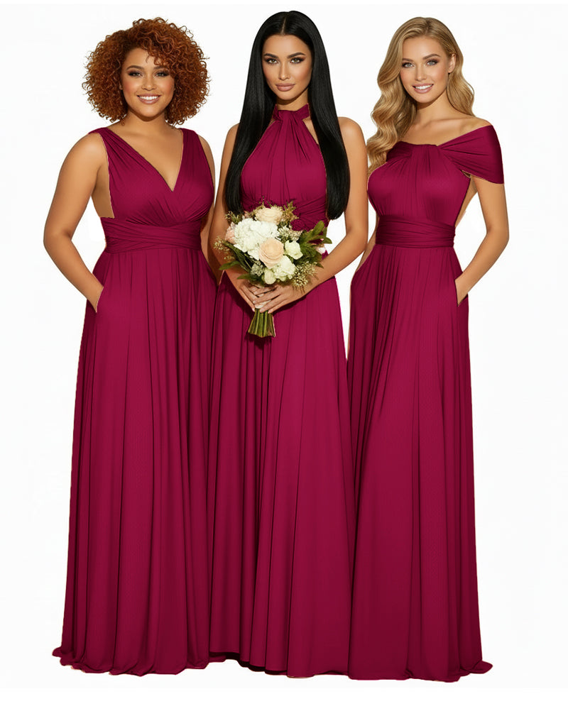 Multiway Convertible Maxi Infinity Dress With Pockets Regular Plus size Wedding Bridal Party Bridemaids Gownburgundy 
