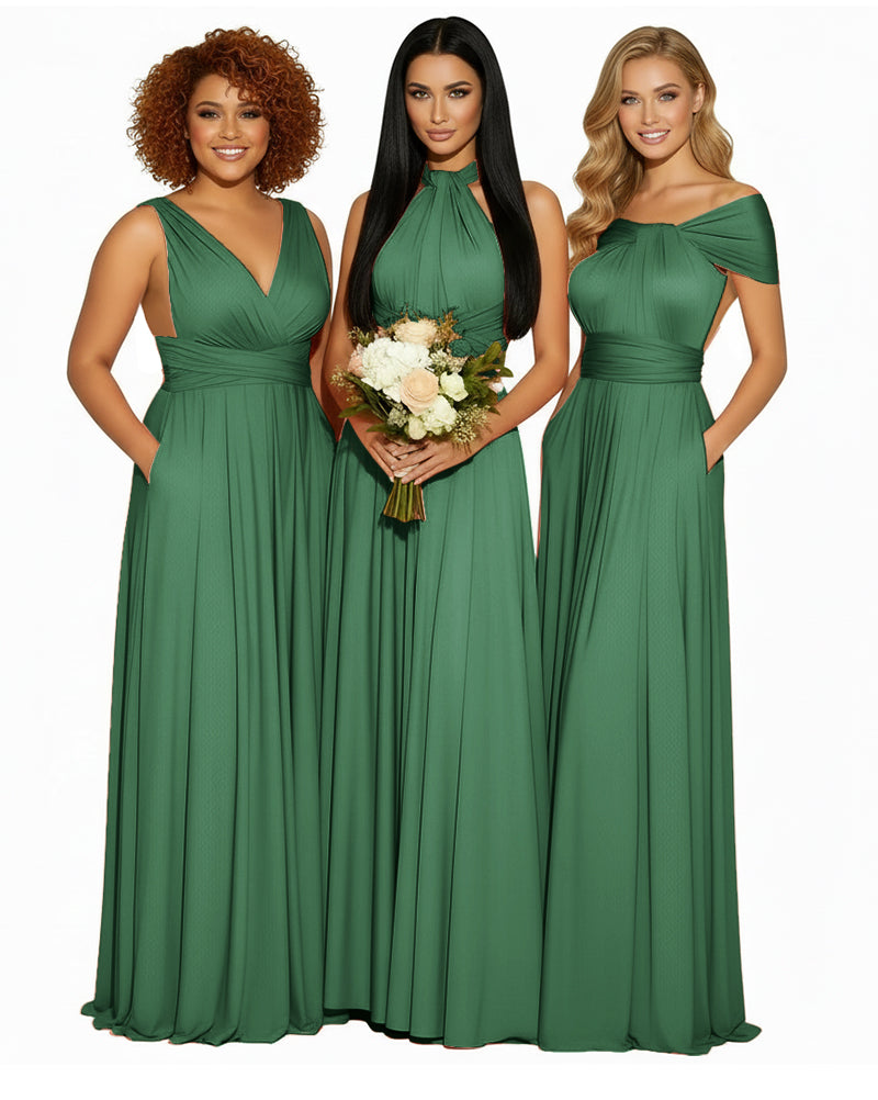 Multiway Convertible Maxi Infinity Dress With Pockets Regular Plus size Wedding Bridal Party Bridemaids Gowndark green 